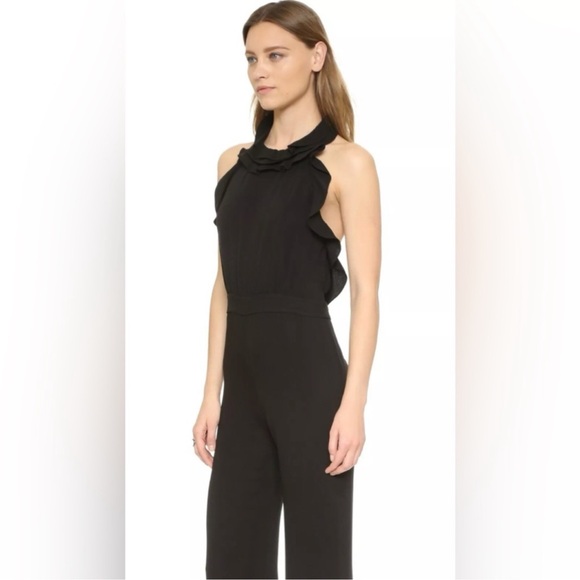 DVF Black Ruffle Halter Jumpsuit Pantsuit Blithe Backless 2 100% Silk - Picture 5 of 11